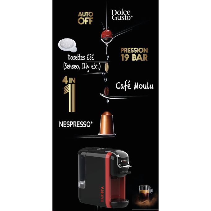 Machine à café 4 en 1 Style italien , capsules nespresso.. dolce gusto, café  en poudre, dosettes.. - Prix Fous